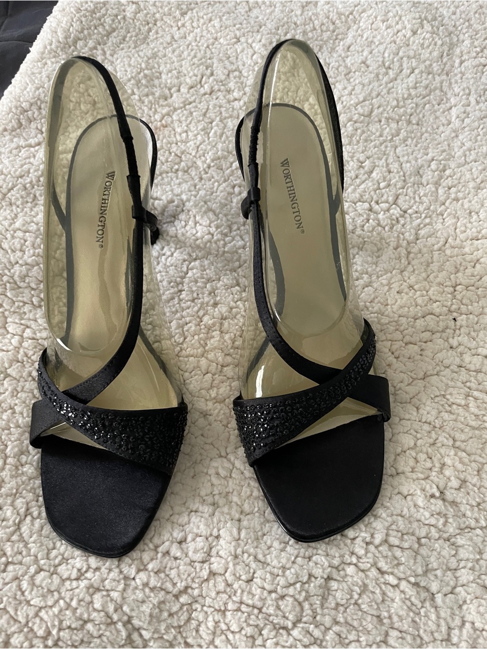Worthington Black Crystal-Accent Slingback Heels